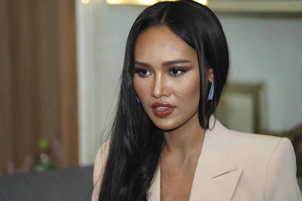 Thaw Nandar Aung, a model from Myanmar speaks to a reporter in Bangkok, Thailand on March 31, 2021. The model, also known as Han Lay, from Myanmar who denounced her country’s military rulers last year from the stage of a beauty pageant in Thailand said Friday, Sept. 23, 2022, she fears she may be forced back home. (AP Photo/Napaxalun Sattayatam)
